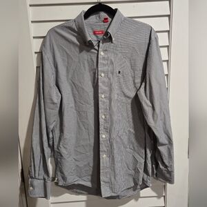 Izod Men's Navy Striped Button-Down Cotton Shirt